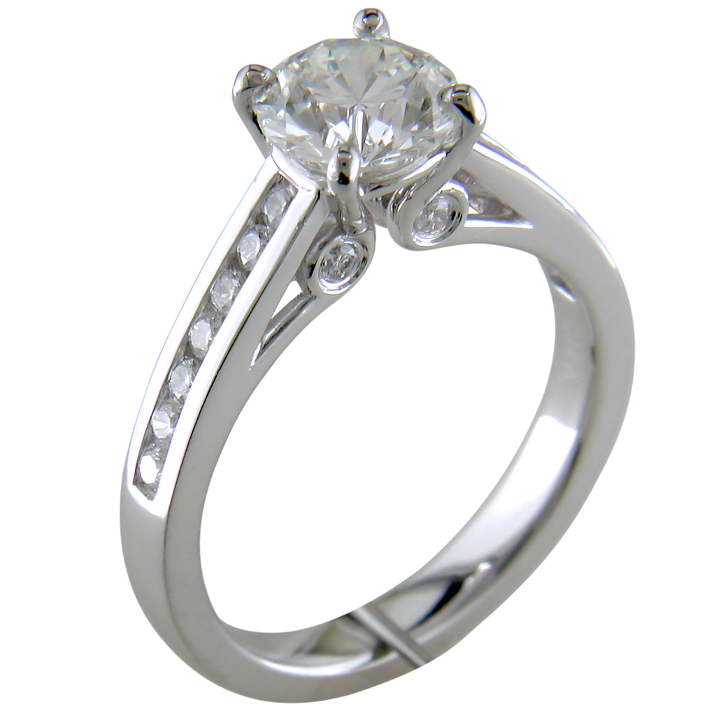 Royale Round Diamond Solitaire Engagement Ring with Round Channel Set in Platinum