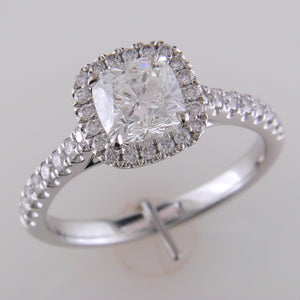 Firecushion 1 Carat Cushion Diamond Halo Platinum Engagement Ring