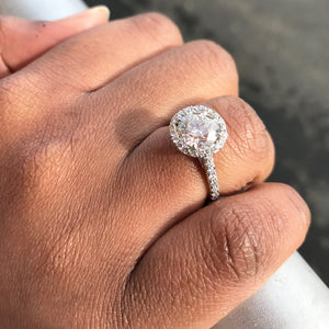 Point of Love Round Diamond Platinum 1.90 Carat Halo Engagement Ring