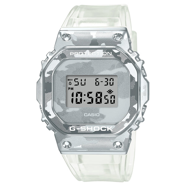 Casio G-Shock GM5600SCM-1 Clear Camo Silver Steel Metal Bezel