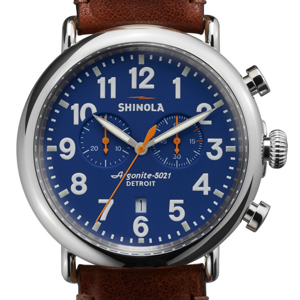 Shinola 47mm Gents Runwell Royal Blue Dial Brown Leather Watch S011000 –  NAGI