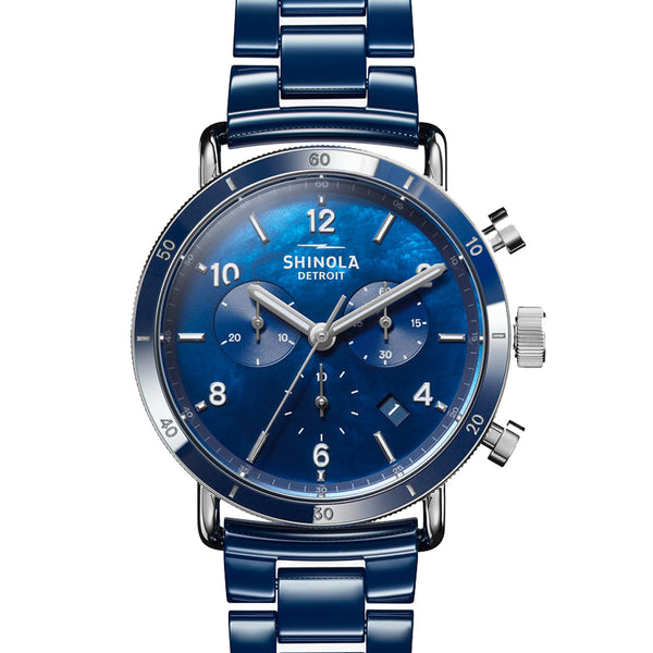 Shinola Canfield Sport 40MM Blue Mother of Pearl Chronograph Cobalt Blue  Ceramic Bracelet Watch