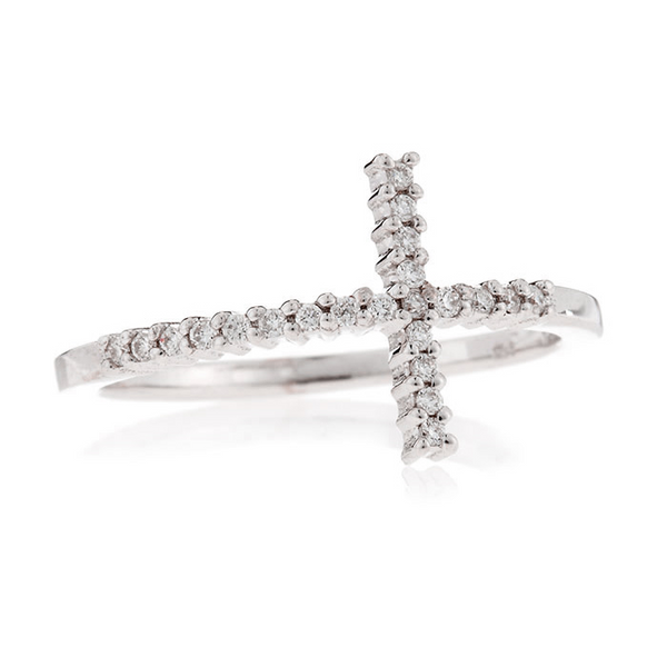 Roberto Coin Slim Diamond Cross Ring in White Gold – NAGI