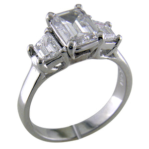 Emerald & Trapezoid Cut Diamond Engagement Ring Platinum
