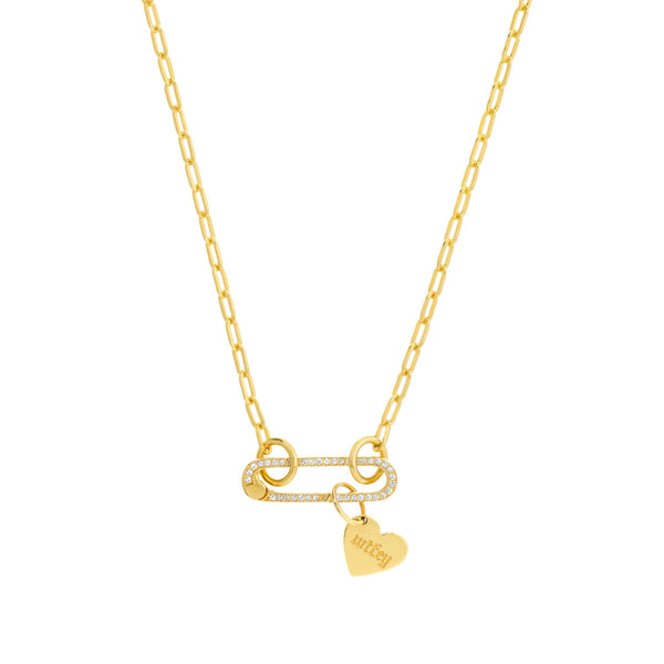 14K Gold Paper clip with Diamond Large Lock Necklace – David's