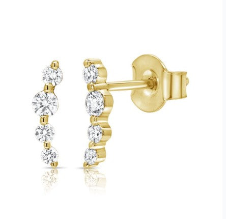 14K Yellow Gold Diamond Climber Stud Earrings