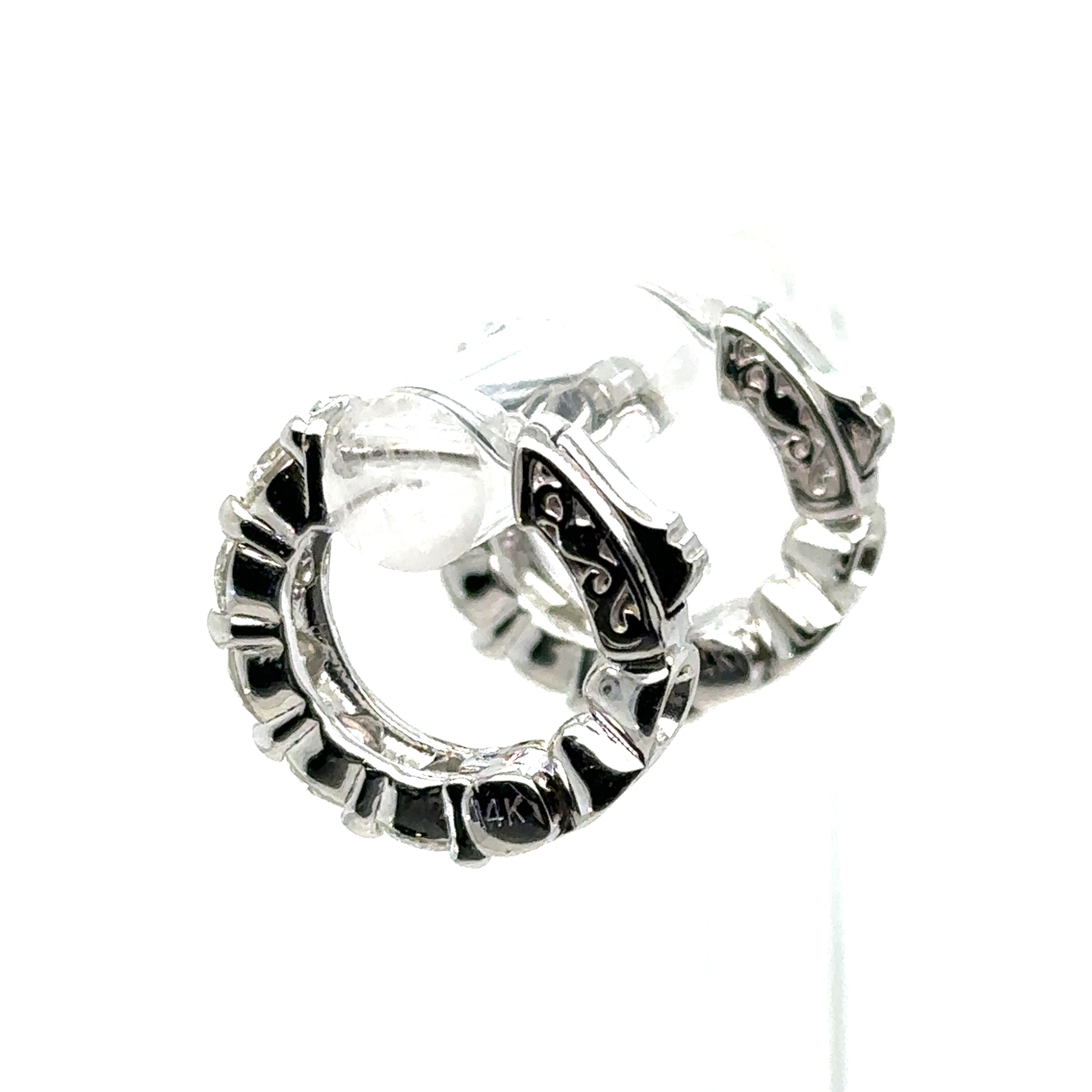 14K White Gold 2.42 Carat Diamond Huggie Hoop Earrings