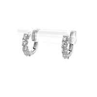 14K White Gold Small Diamond Hinged Hoop Earrings