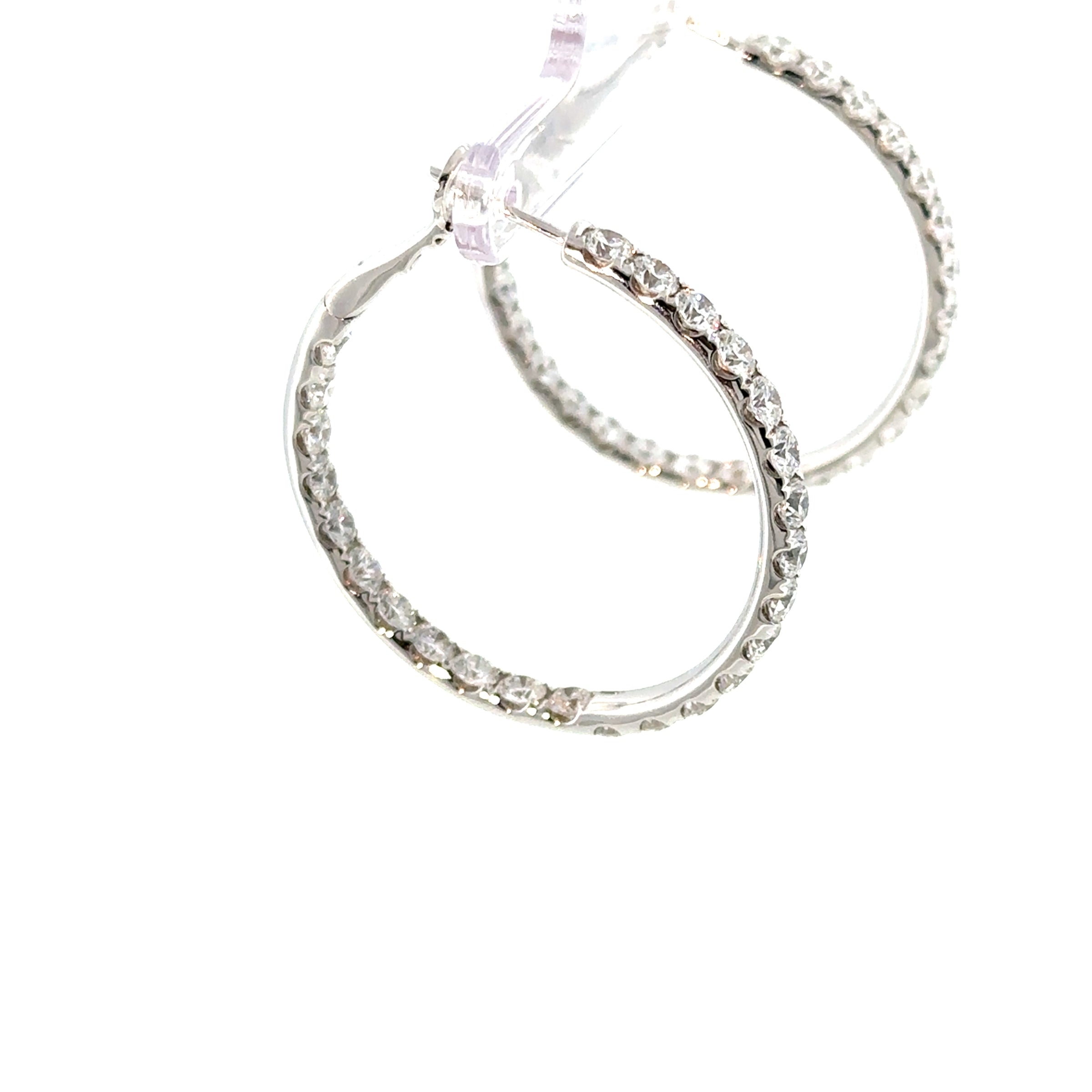 18K White Gold Micro Set Diamond Hoop Earrings
