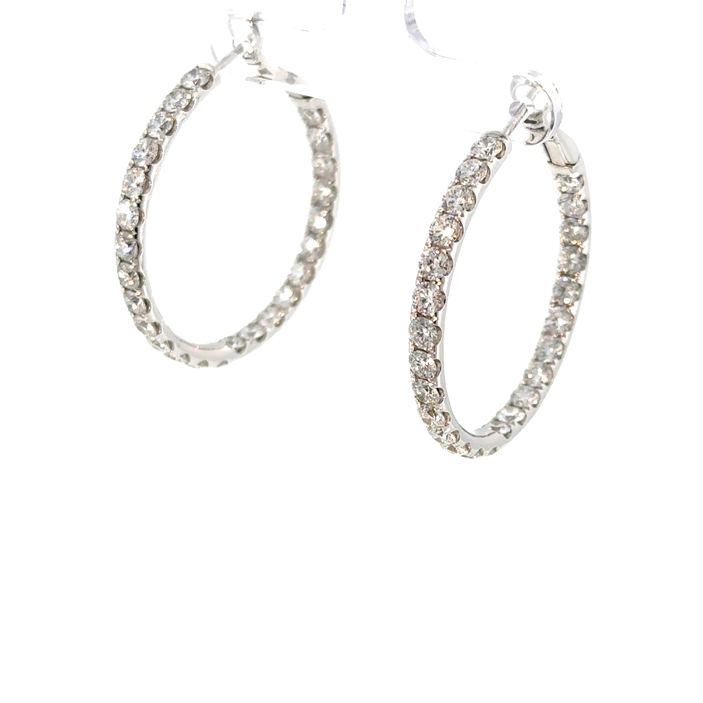 18K White Gold Micro Set Diamond Hoop Earrings