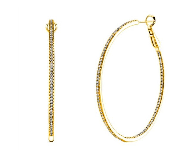 18K Yellow Gold Round Micro Wire Set Diamond Hoop Earrings