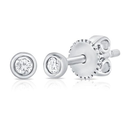 14K White Gold Bezel Set Diamond Stud Earrings