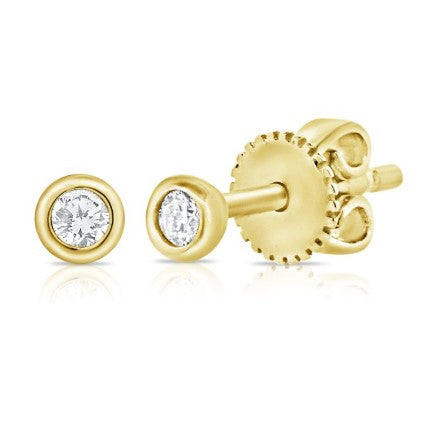 14K Yellow Gold Bezel Set Diamond Stud Earrings