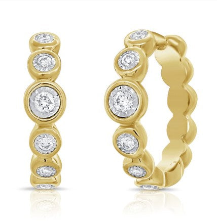 14K Yellow Gold Bezel Set Graduated Diamond Huggie Earrings