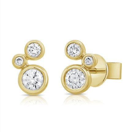 14K Yellow Gold Tri-Bezel Set Diamond Stud Earrings - NAGI