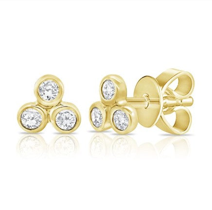 14K Yellow Gold Trinity Bezel Set Diamond Stud Earrings - NAGI