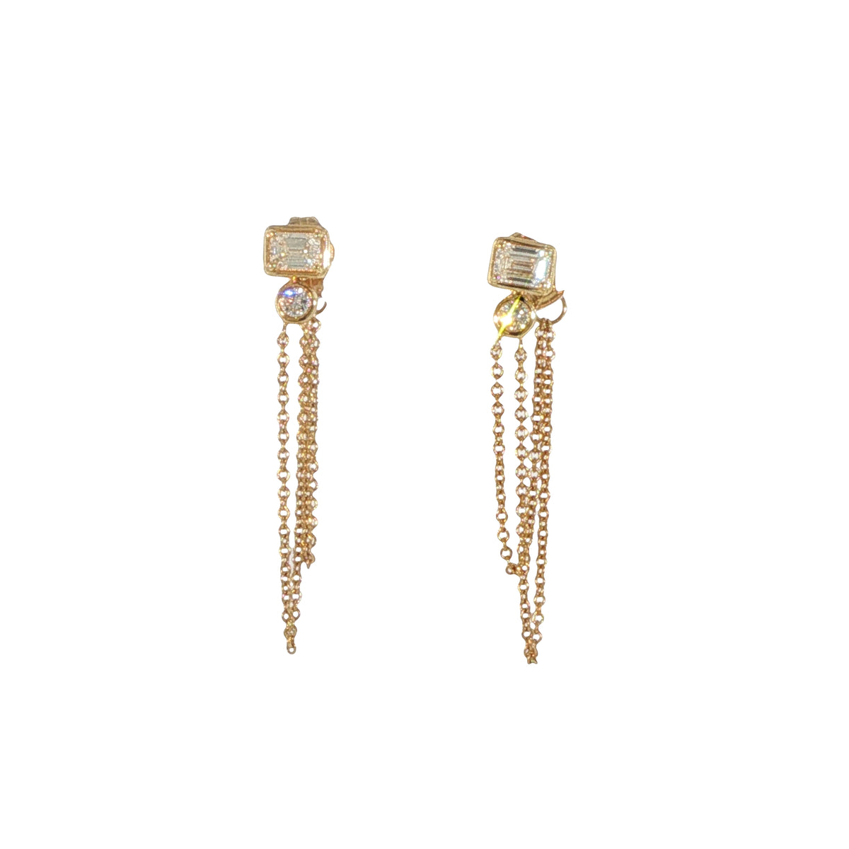 14K Yellow Gold Double Chain Diamond Earrings