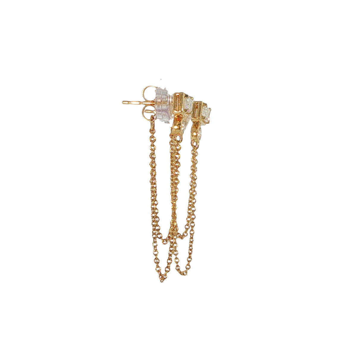 14K Yellow Gold Double Chain Diamond Earrings
