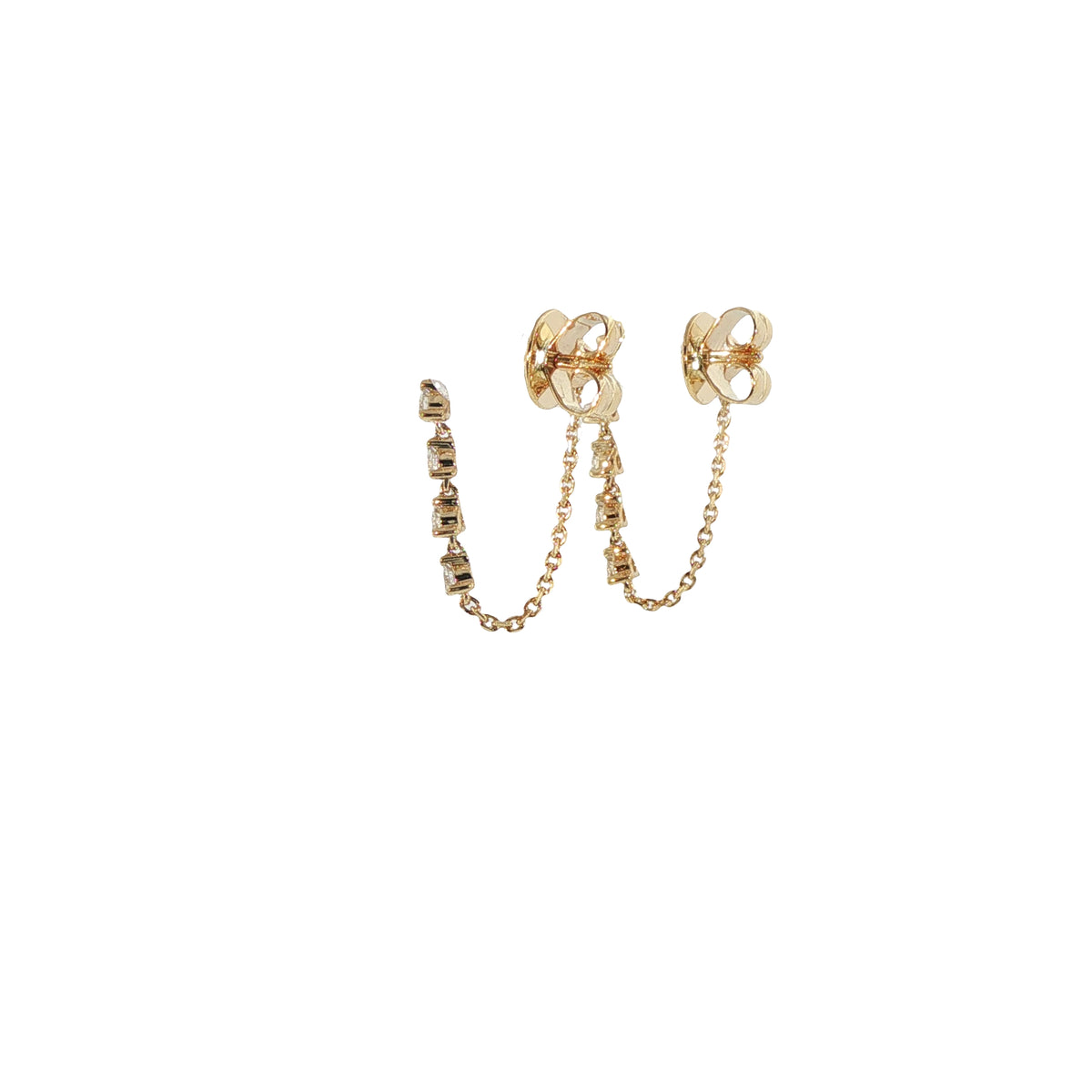 14K Yellow Gold Front to Back Chain Diamond Earrings