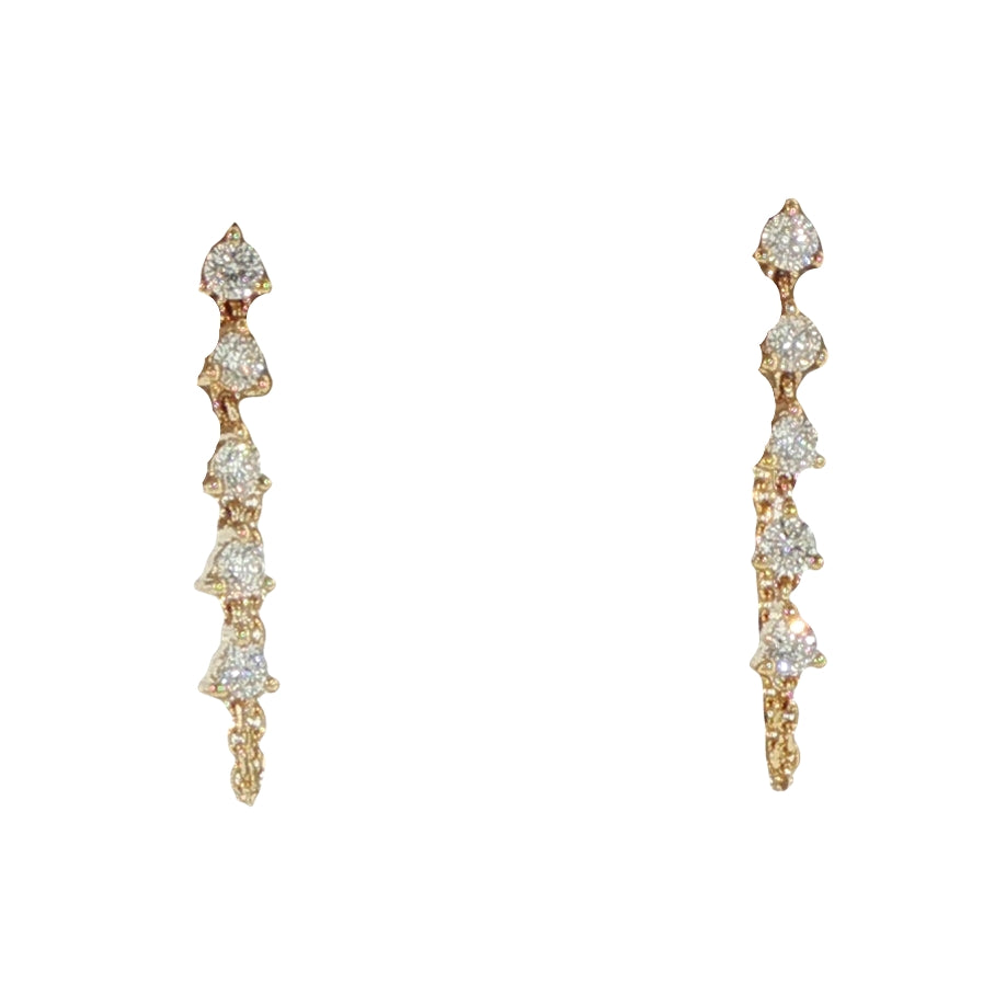 14K Yellow Gold Front to Back Chain Diamond Earrings
