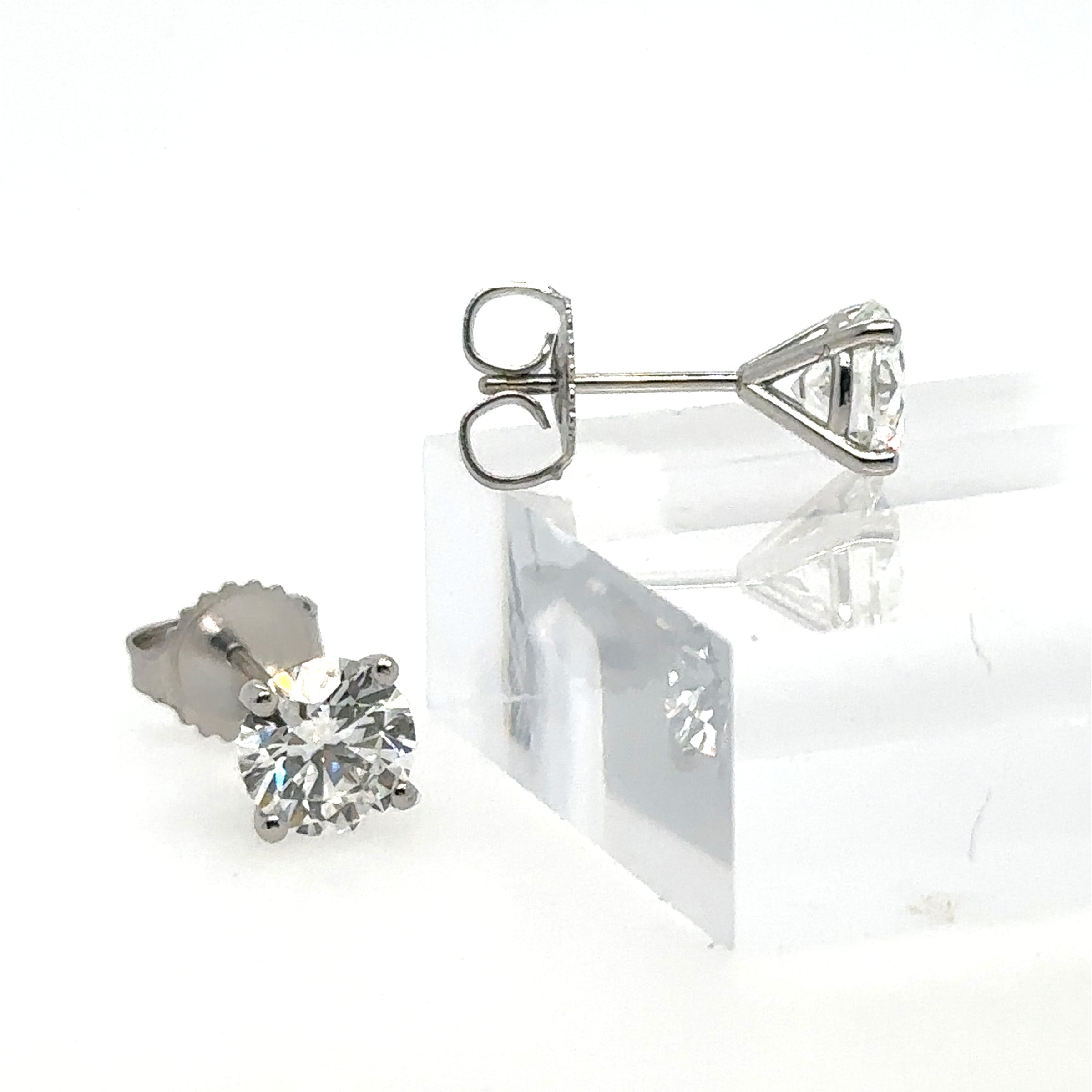 Platinum Four-Prong Martini Stud Earrings 1.50 Carats