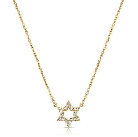 14K Yellow Gold Small Star of David Diamond Necklace