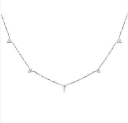 14K White Gold Triangle Station Diamond Necklace - NAGI