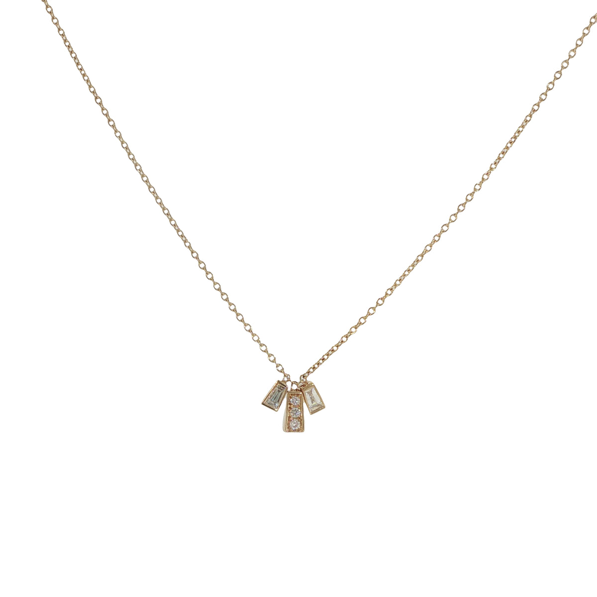 14K Yellow Gold Baguette and Round Diamond Necklace