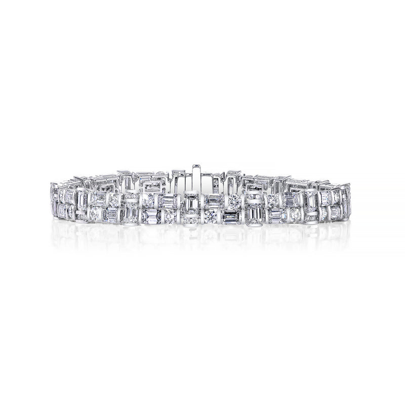 18k White Gold Emerald and Round Diamond Bar Set Bracelet - NAGI