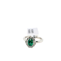 18K White Gold Emerald and Diamond Halo Ring