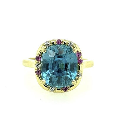 Lauren K. 18K Yellow Gold Blue Zircon and Pink Sapphire Ring