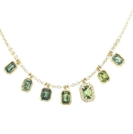 Lauren K. 18K Yellow Gold Mixed Aquamarine Station Necklace