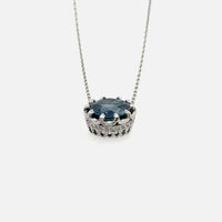 Pre-Owned Platinum Blue Sapphire Hidden Halo Necklace