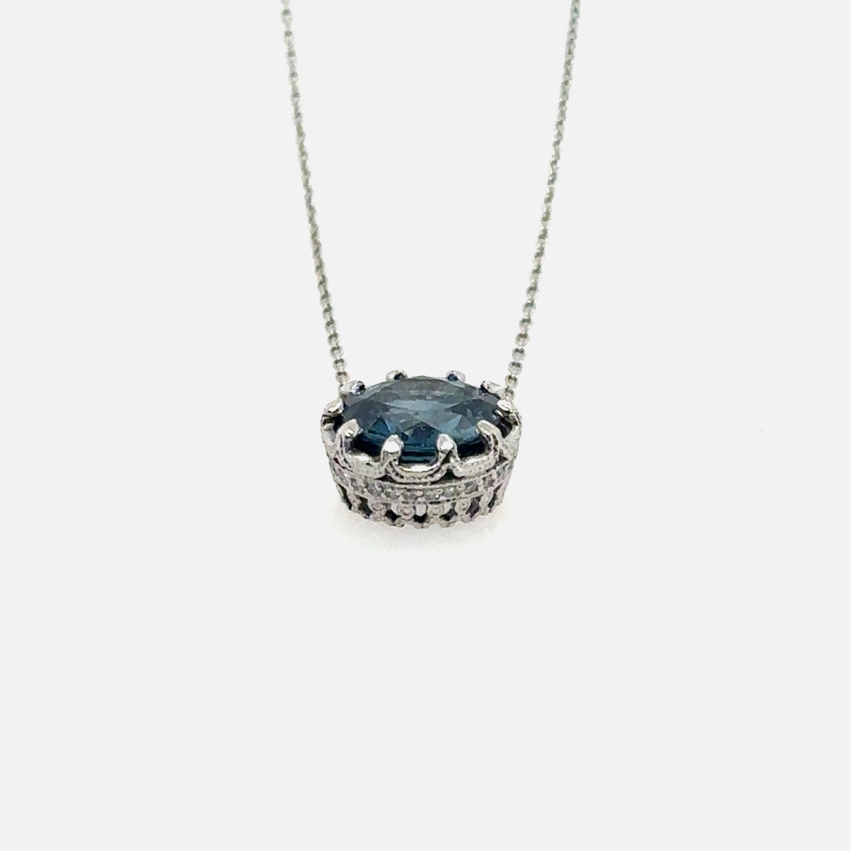 Pre-Owned Platinum Blue Sapphire Hidden Halo Necklace