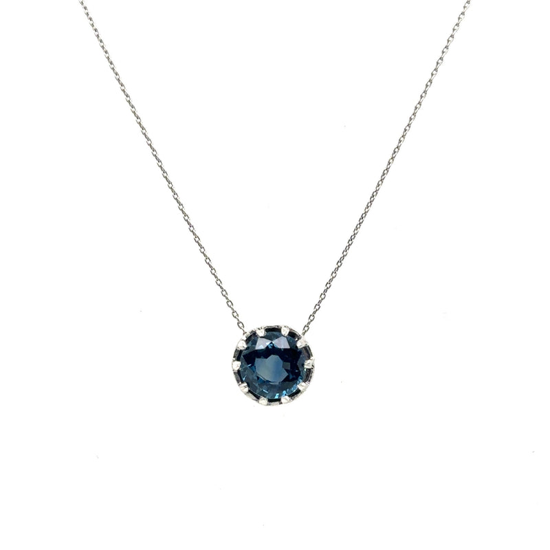 Pre-Owned Platinum Blue Sapphire Hidden Halo Necklace - NAGI