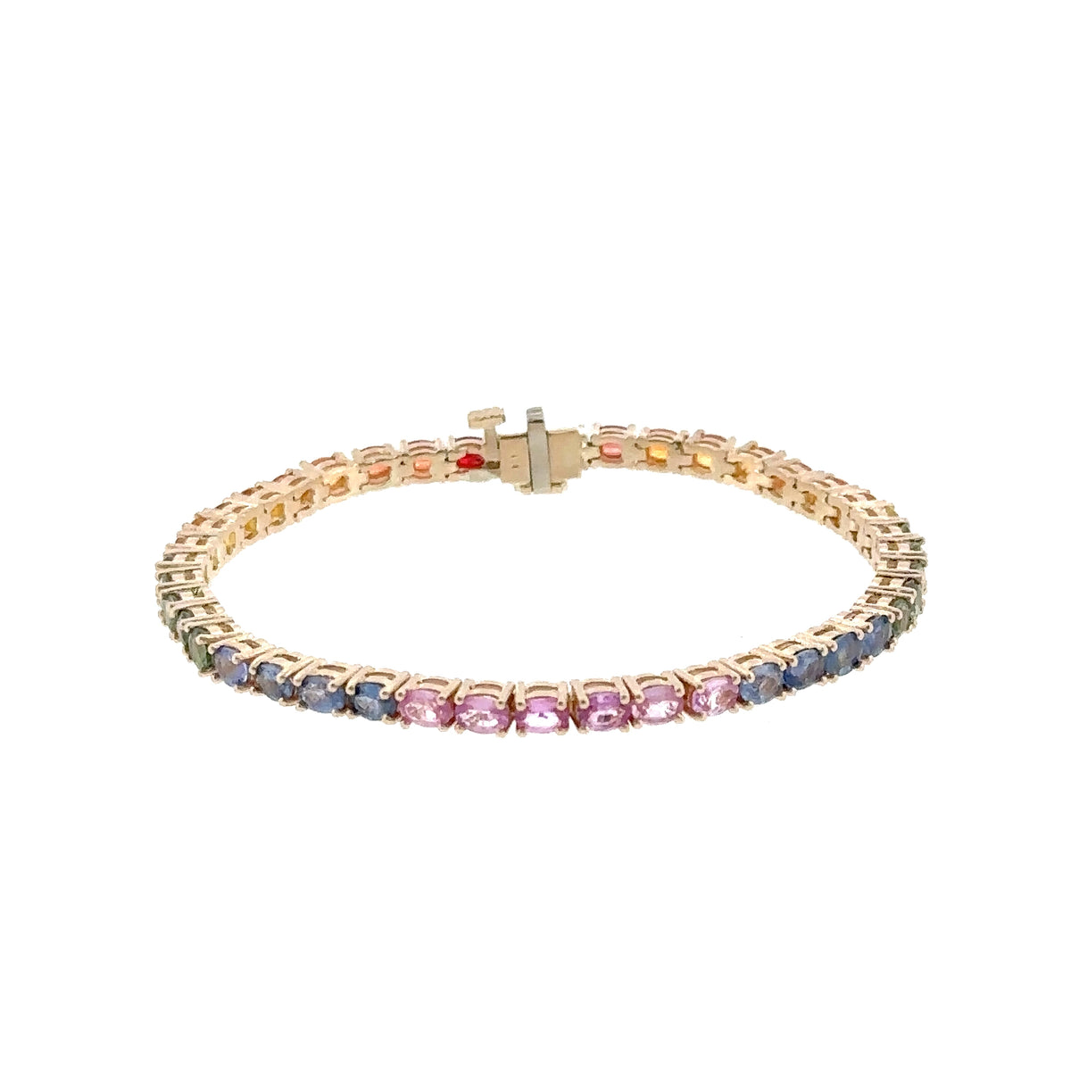 14K Yellow Gold Sapphire Rainbow Tennis Bracelet