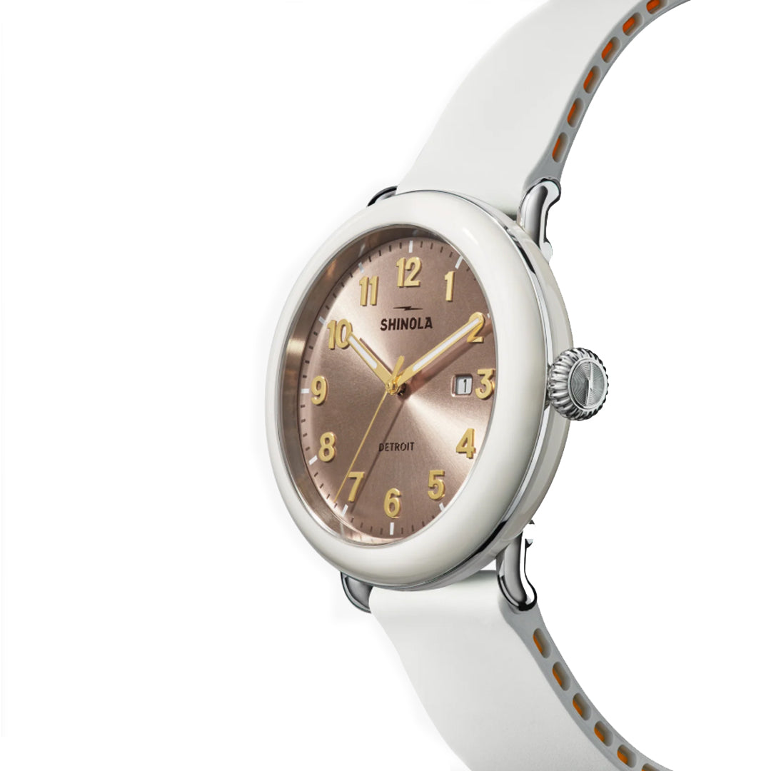 Shinola 41MM Detrola Nude Dial Cream Rubber Strap Watch - NAGI