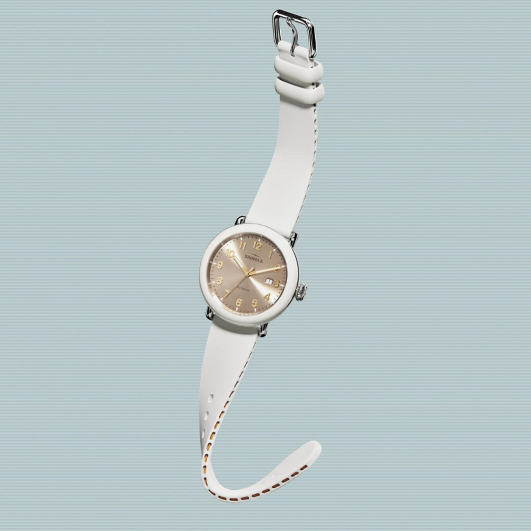 Shinola 41MM Detrola Nude Dial Cream Rubber Strap Watch - NAGI
