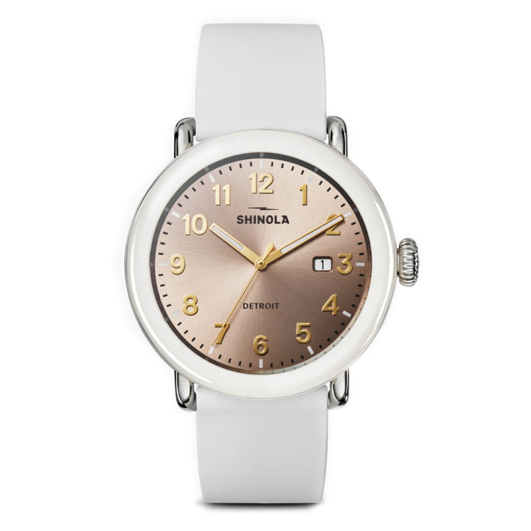Shinola 41MM Detrola Nude Dial Cream Rubber Strap Watch - NAGI