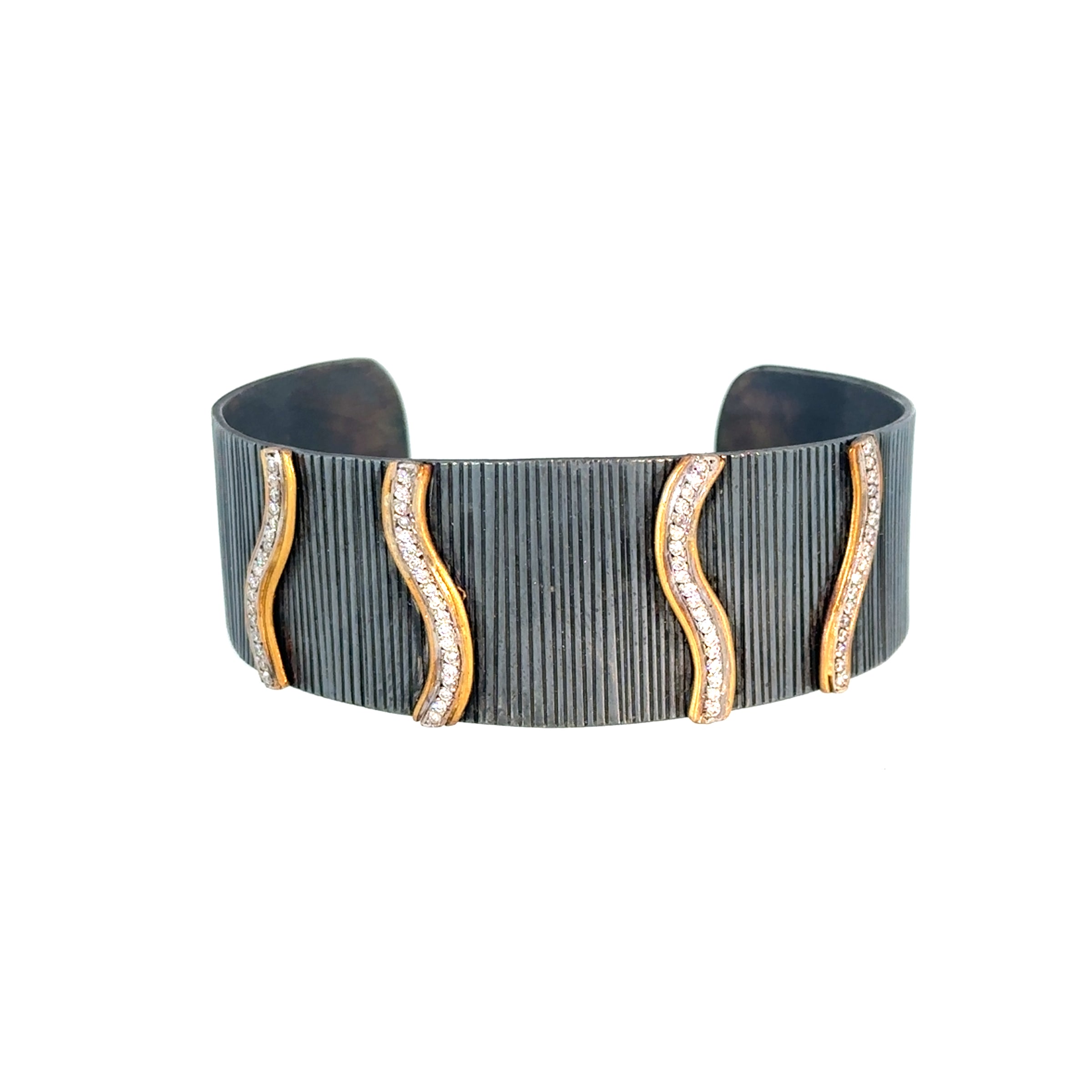 Lika Behar Tricolor Textured "Ripple" Cuff Diamond Bracelet