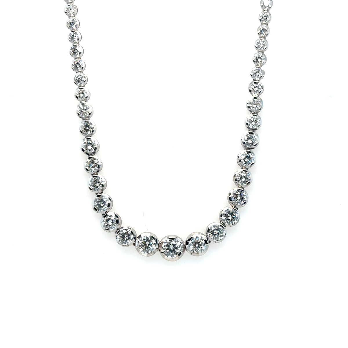 Pre-Owned 18K White Gold Graduated Diamond Tennis Necklace, 11 Carats - NAGI