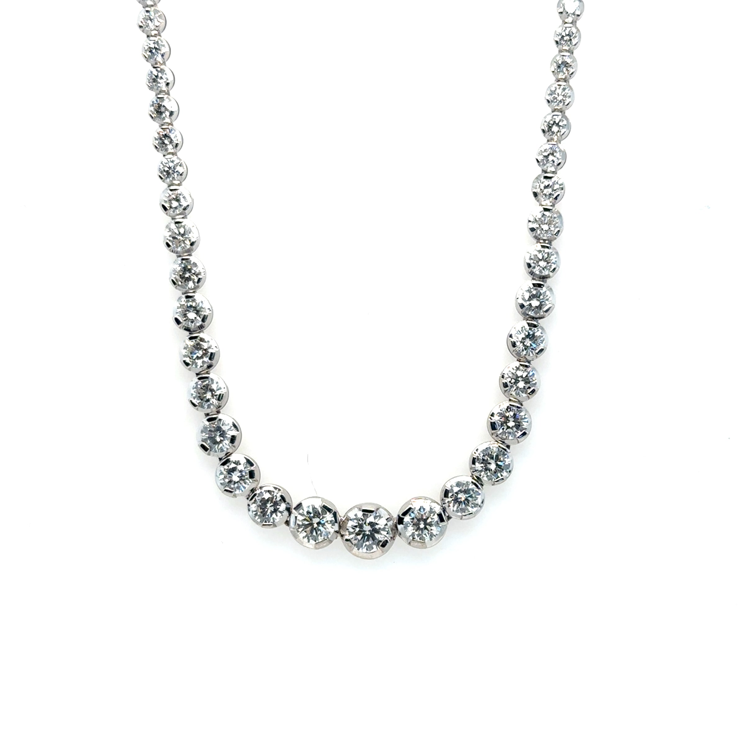 Pre-Owned 18K White Gold Graduated Diamond Tennis Necklace, 11 Carats