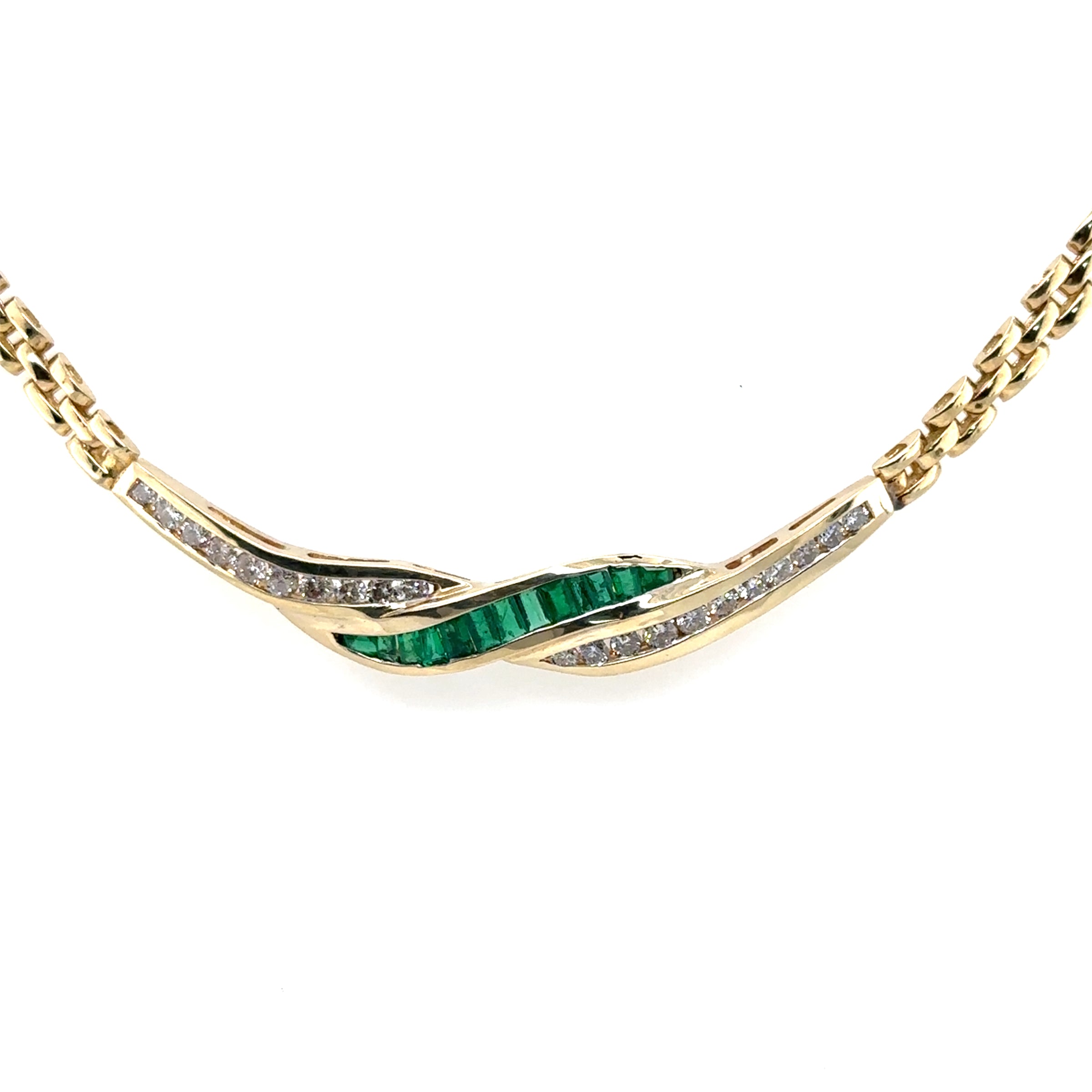 Pre-Owned 14K Yellow Gold Emerald and Diamond Necklace - NAGI