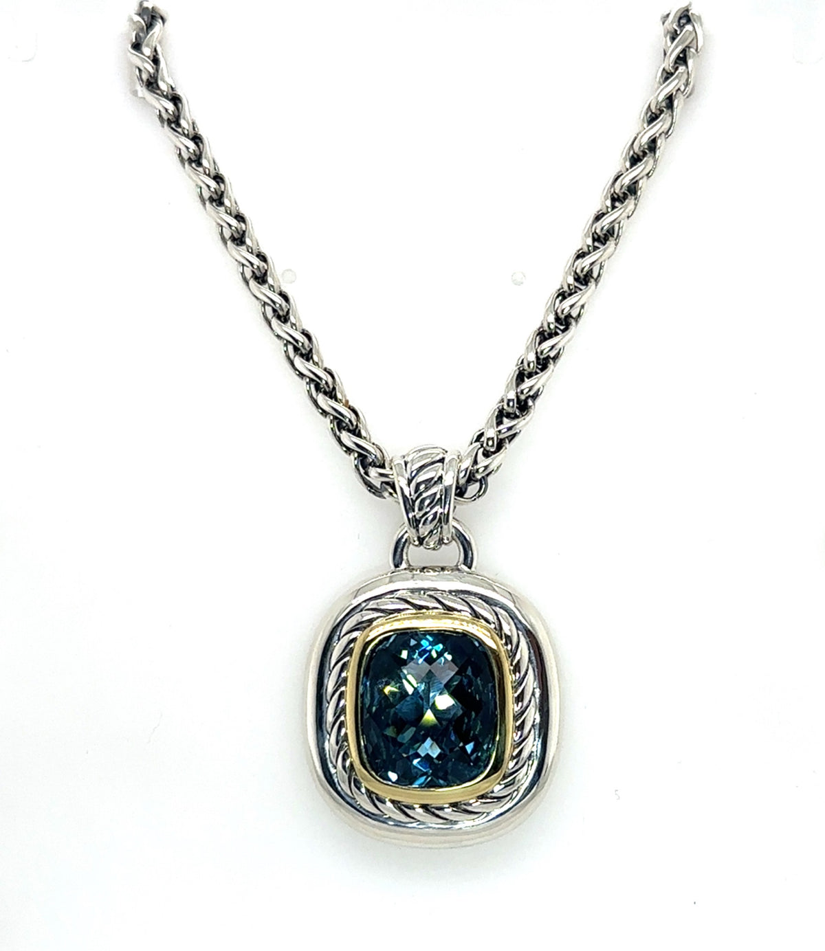 Pre-Owned David Yurman Syerling Silver 18K Yellow Gold Blue Topaz Necklace - NAGI