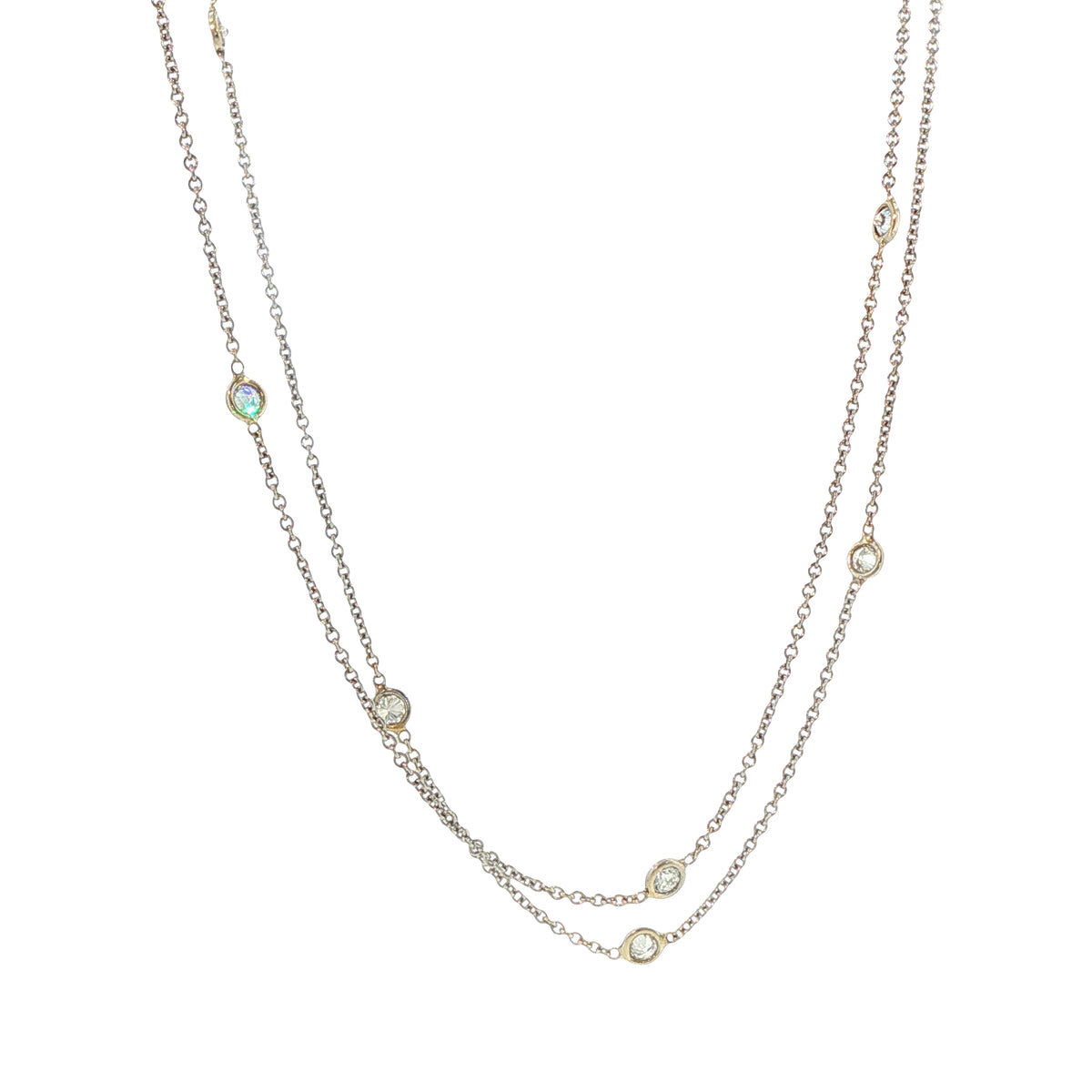 Pre-Owned 18K White Gold 2 Row Diamond Necklace