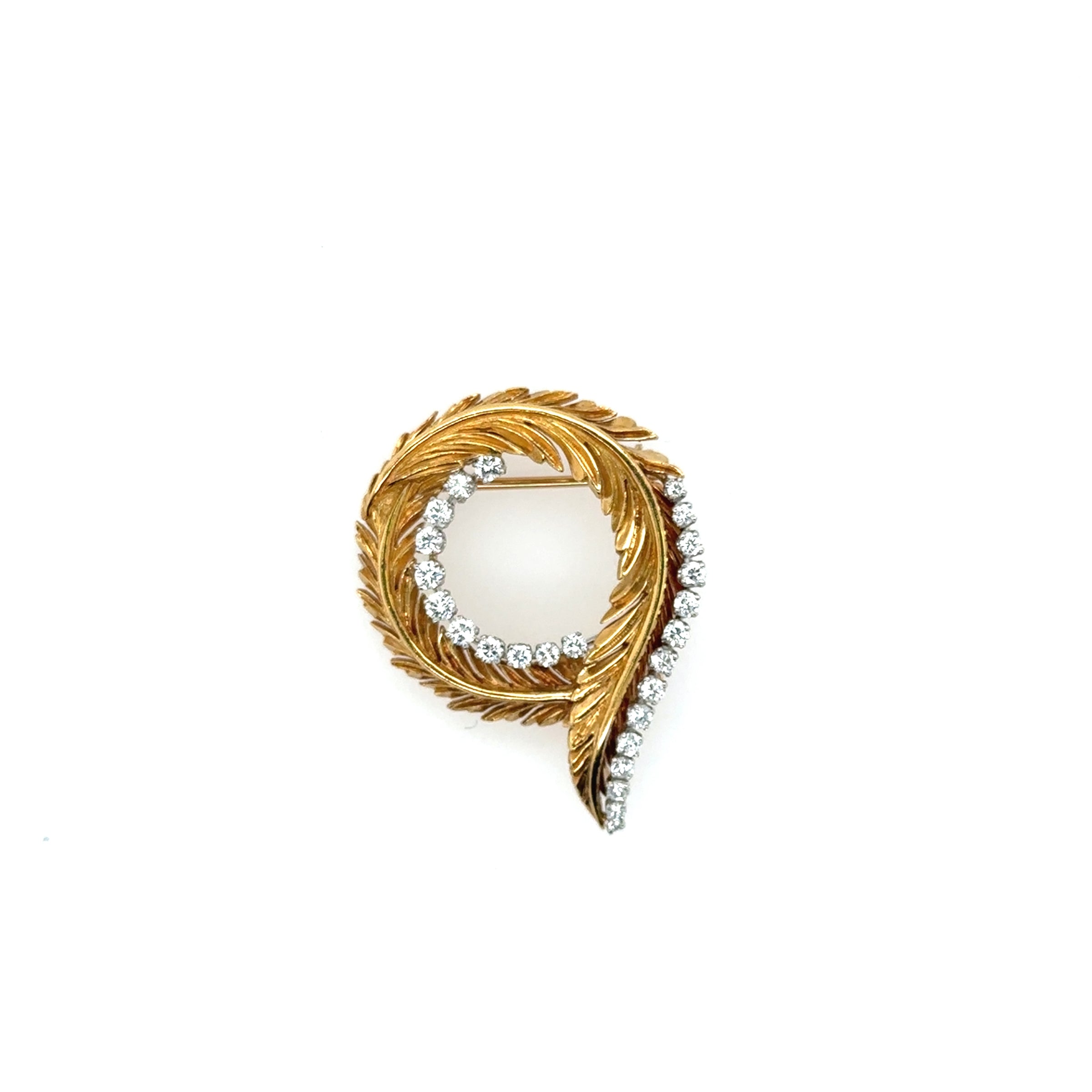 Pre-Owned 18K Yellow Gold Diamond Leaf Pin