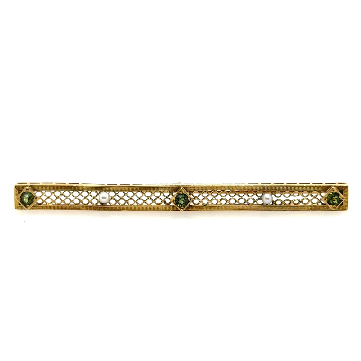 Pre-Owned 14K Yellow Gold Filigree Pearl & Peridot Pin