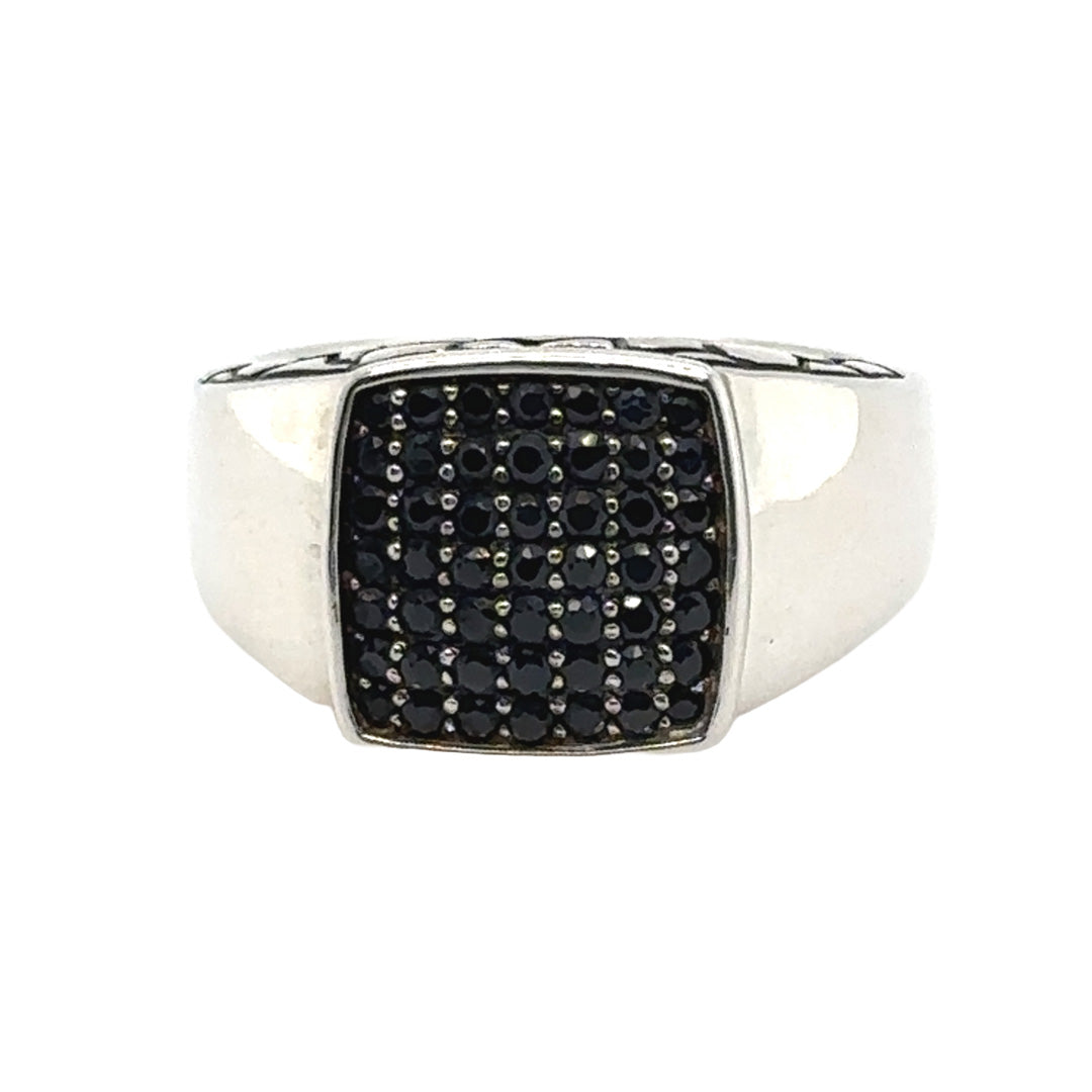 Pre-Owned Sterling Silver Black Diamonds Signet Ring