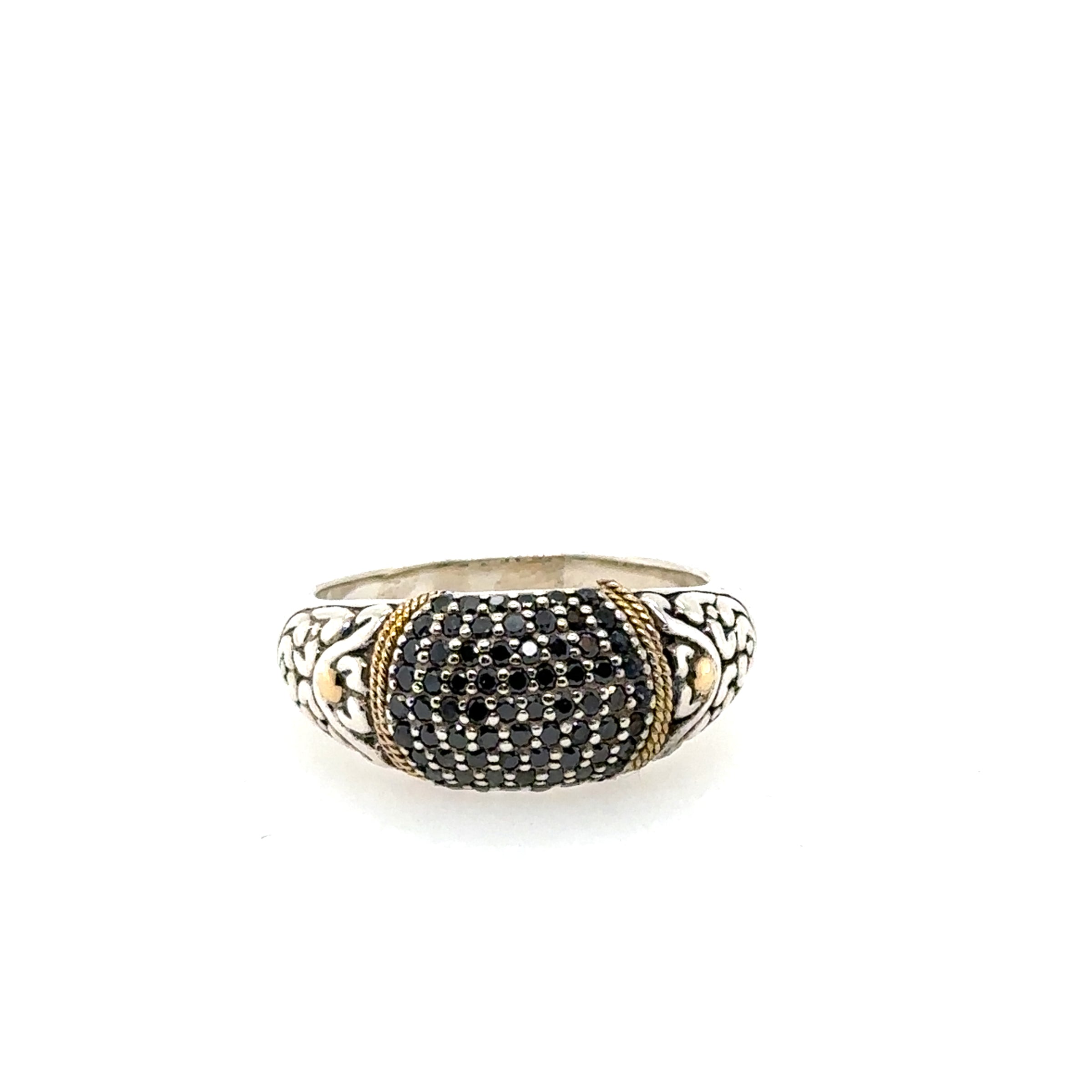 Pre-Owned Sterling Silver & 18K Yellow Gold Pave Black Diamonds