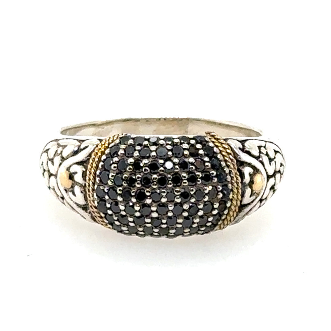 Pre-Owned Sterling Silver & 18K Yellow Gold Pave Black Diamonds